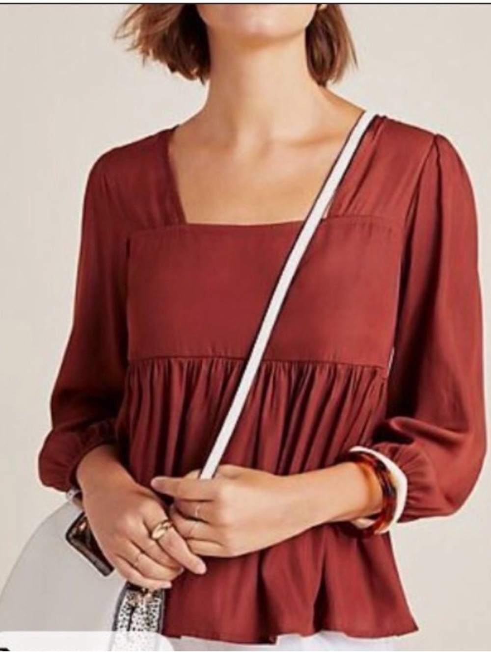 Anthropologie DOLAN Left Coast Cherie Babydoll Top in Terracotta Size Small